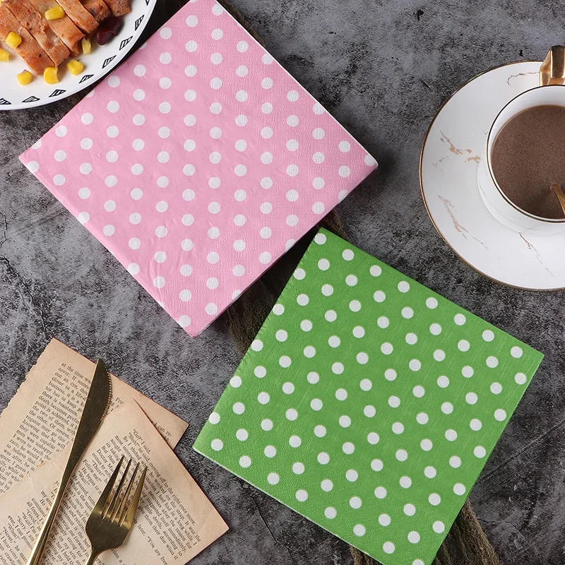 Paper Napkins 20pcs/Pac 33*33cm 2-Ply Colourful Printed Napkins Six Colour Polka Dot Folded Napkins All Party Placemats