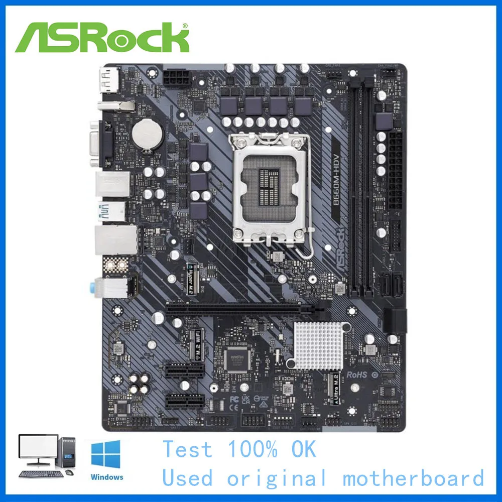 Per Intel B660 Usato Presa Asrock B660M-Hdv Lga1700 Ddr4 Scheda Madre Desktop 12Th Gen Supporto Scheda Madre 12400 12700