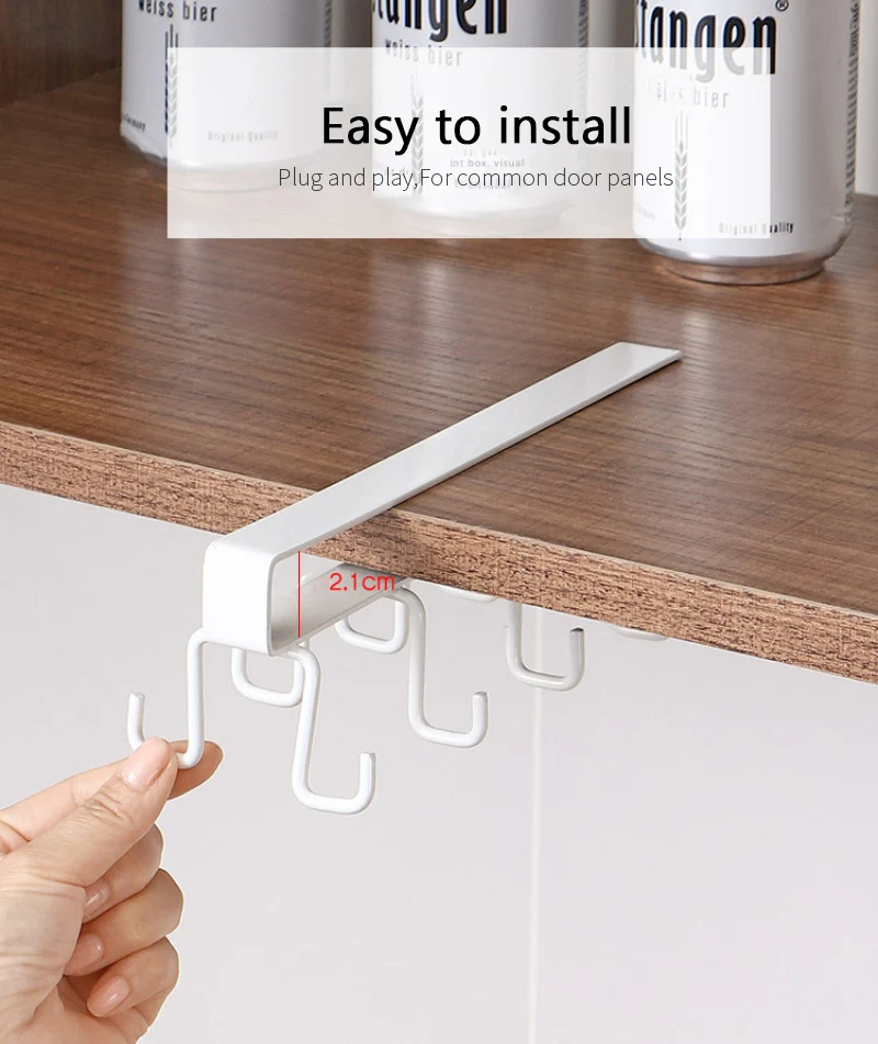 Description Picture 4 of itemPlastics 6 Hook Storage Shelf Wardrobe Cabinet Pp Under Shelves Mug Cups Hanger Bathroom Kitchen Organizers Hanging Rack Holders