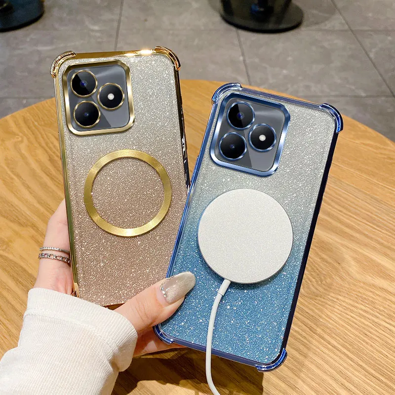 Coque de téléphone à anneau magnétique antichoc pour Realme Note 50 9 Pro Plus 9i 5i 5 C55 C53 C51 C35 C33 C31 C30 C20 C11 C3 Housse à paillettes_voghion.com