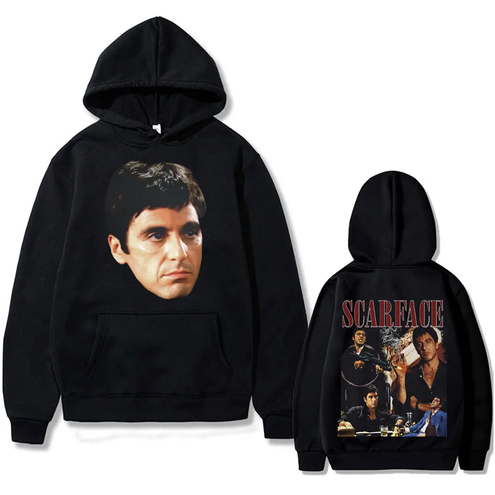 Classic Vintage Movie Scarface Al Pacino As Tony Montana Graphic Print Hoodie Men Hip Hop Rock Sweatshirt Male Oversized Hoodies