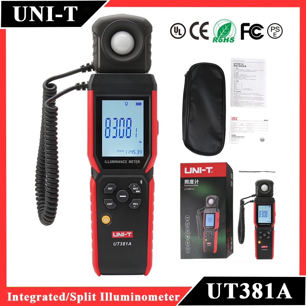 

UNI-T UT381A Illuminometer Integrated & Split Digital Light Illuminance Meter 400000 Lx 37160 Fc Luxometer with Bluetooth APP