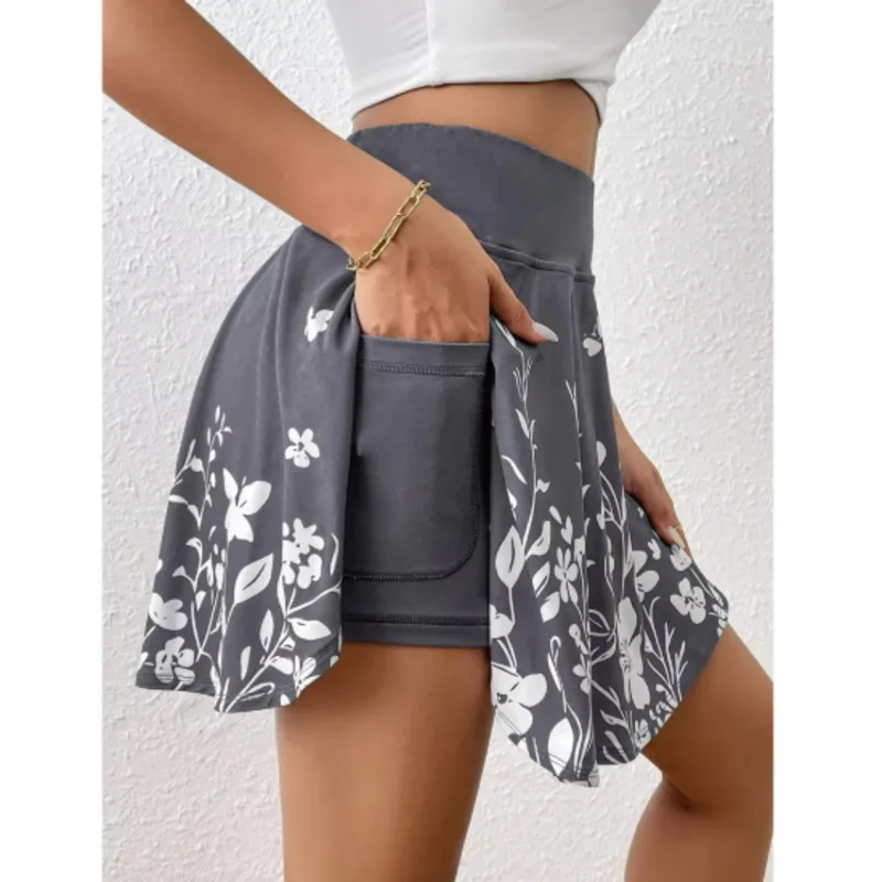 Women's Floral Print Skort High Waist Built-in Shorts with Pockets Casual Beach Vacation Athletic Skirt 1