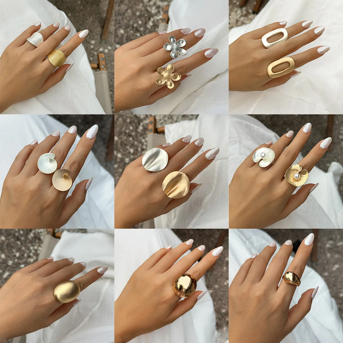 Women Men Irregular Chunky Big Geometric Gold Silver Color Rings Personality Elastic Rope Connection Finger Ring Accessories finger rings,fashion rings,punk rings