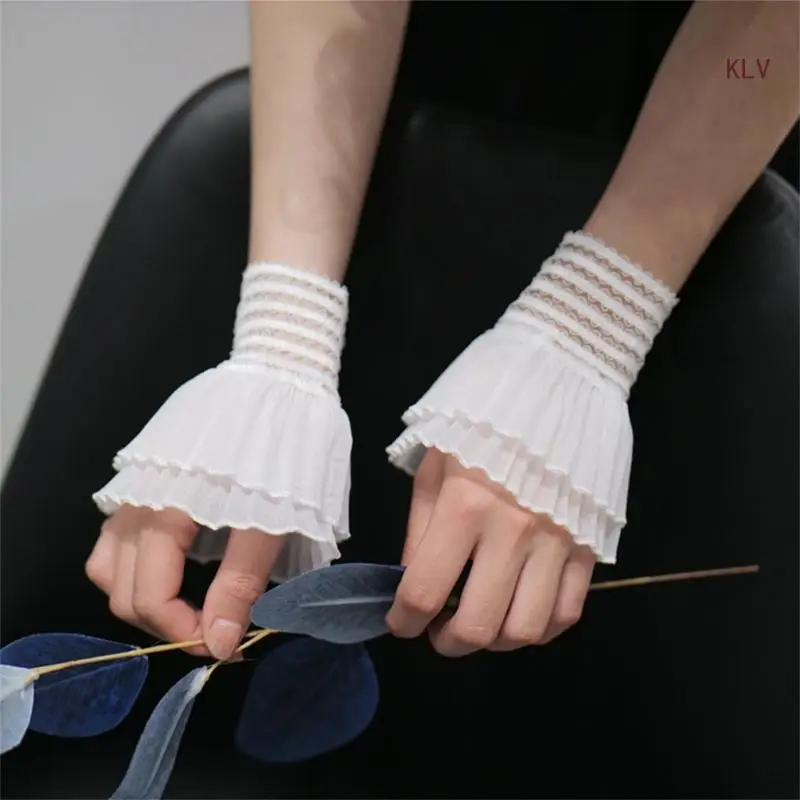 

Women Wrist Cuffs Detachable Lace Ruffled Winter Autumn Hoodie Sweater Sweatshirt Hoodie False Sleeves Tulle