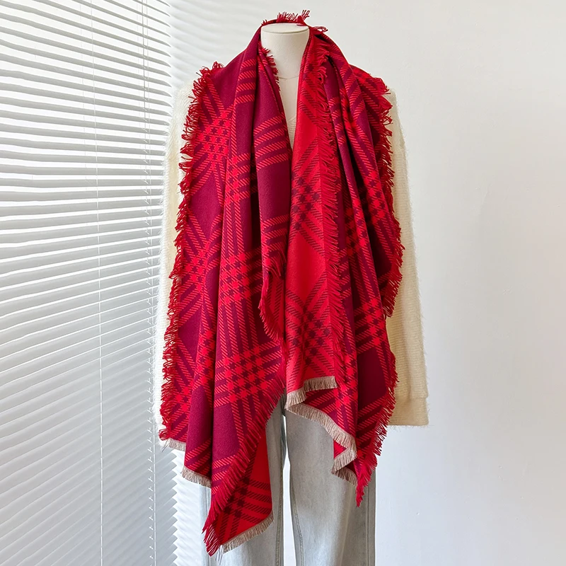 Women's Warm Imitation Cashmere Striped Scarf - Simple Thick Jacquard Design Shawl for Autumn & Winter