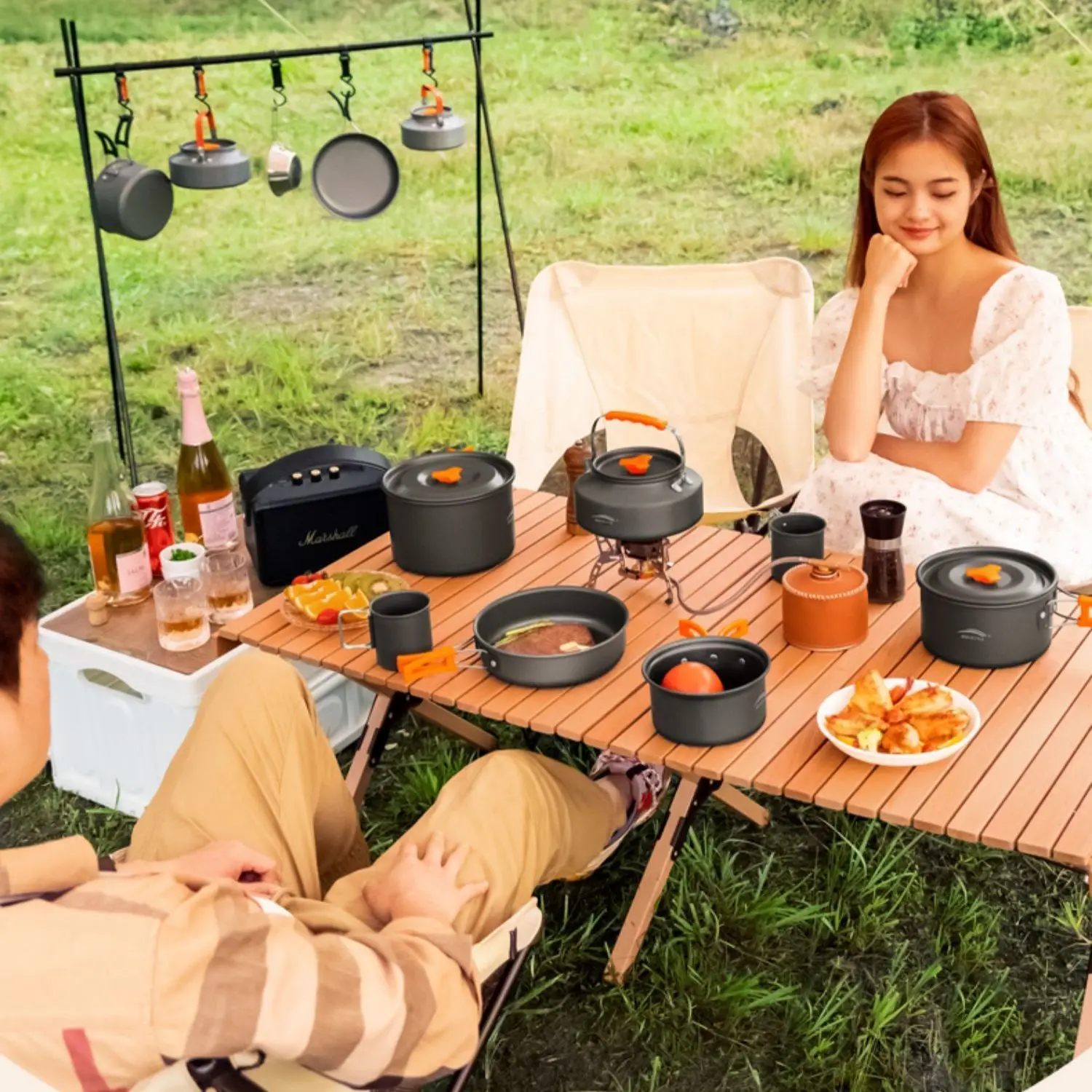 Portable Outdoor Hiking Cookware Set: Compact Teapot, Frying Pan, and Pot for Camping and Boiling Water
