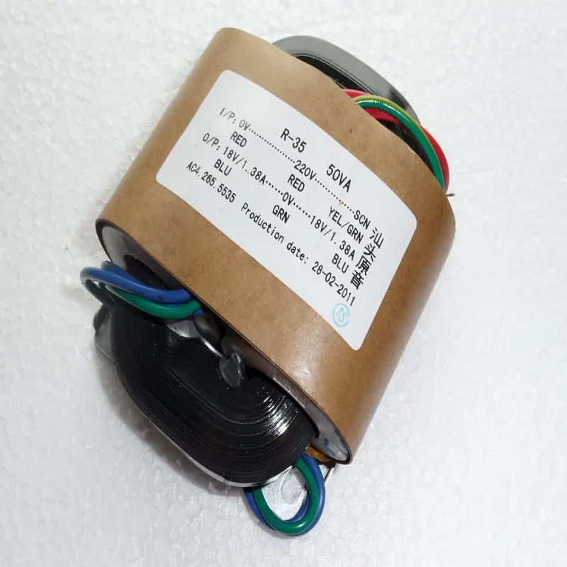 50W R-코어 변압기 듀얼 18V 3선 220V 하이파이 오디오 앰프용 순수 구리..