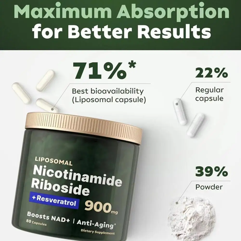 5 Bottles NAD+Supplements Nicotinamide Riboside 900mg Resveratrol Natural Energy & Cellular Health Skin Health Care nad supplements