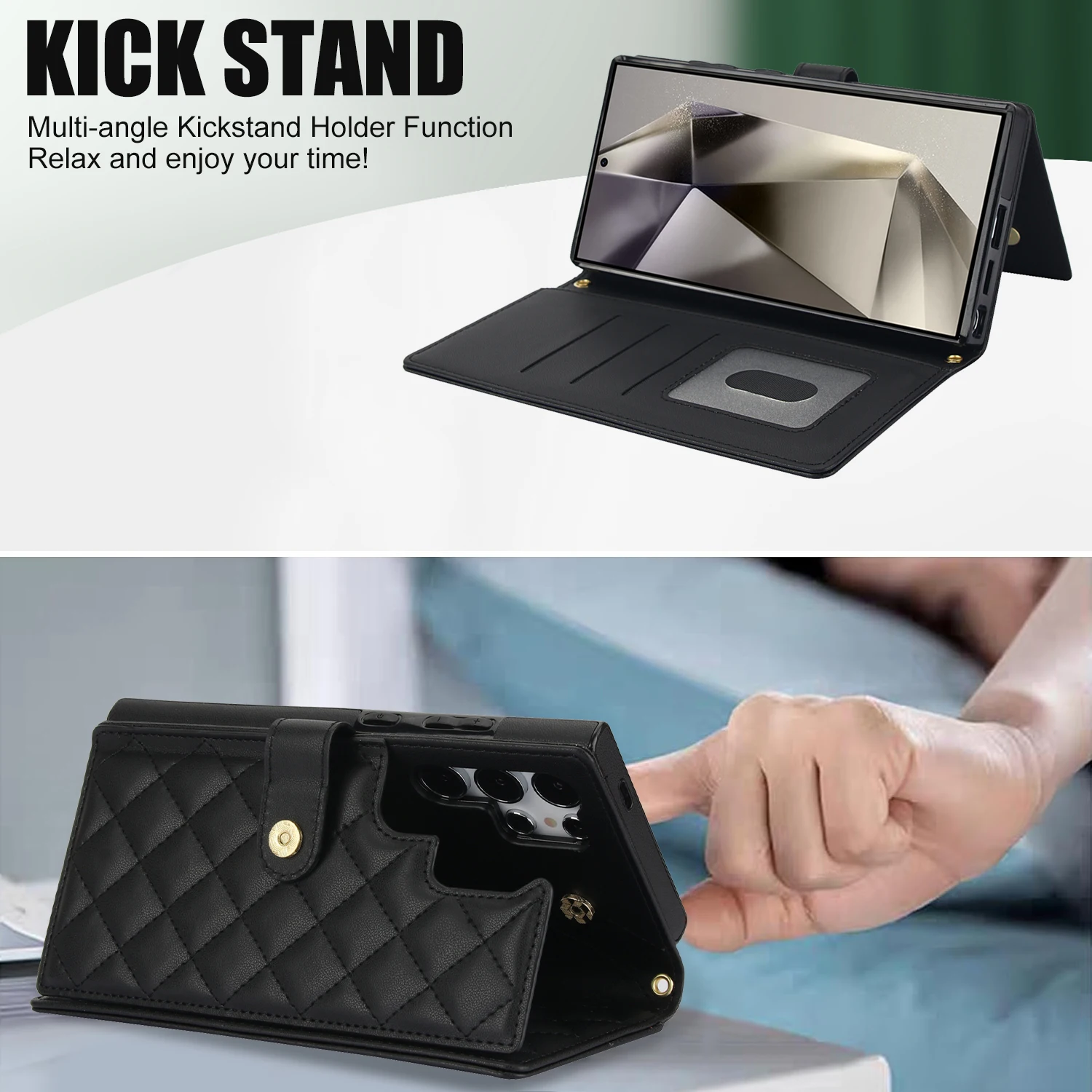 Crossbody Zipper Card Slot Leather Wallet Case with Lanyard Cover