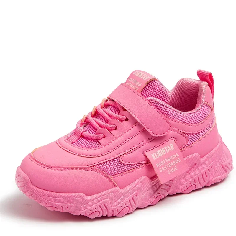 【Get the Perfect Fit】 Spring New Kids Sneakers 2025 PU Girls Casual Mesh Solid Pink Boys White Hook & Loop Children Non-slip Sports Shoes