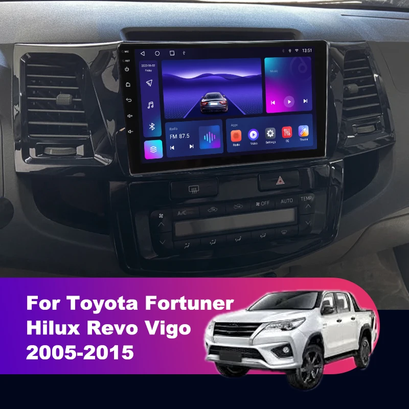 Autoradio Android 15 Pour Toyota Fortuner HILUX Revo Vigo 2007 - 2015 Lecteur Multimédia De Navigation Stéréo WiFi + 4G Unité Principale Vidéo
