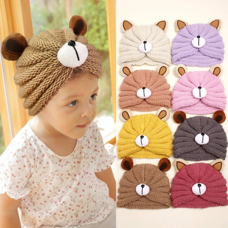 

Winter Crochet Baby Turban Hat for Boys & Girls Knitted Kids Cap Bear Design Children Warm Hat for Boys Girls Gift