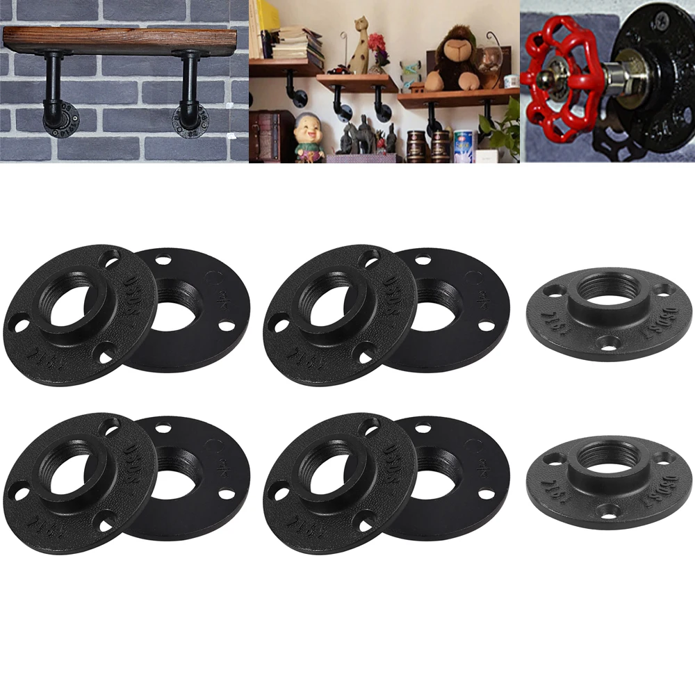 

10 Pcs Aluminum Alloy Malleable Flange Pipe Fittings Wall Floor Flange 1/2" 3/4" 1" BSP Rusty Industrial For Hanging Rack Shelve