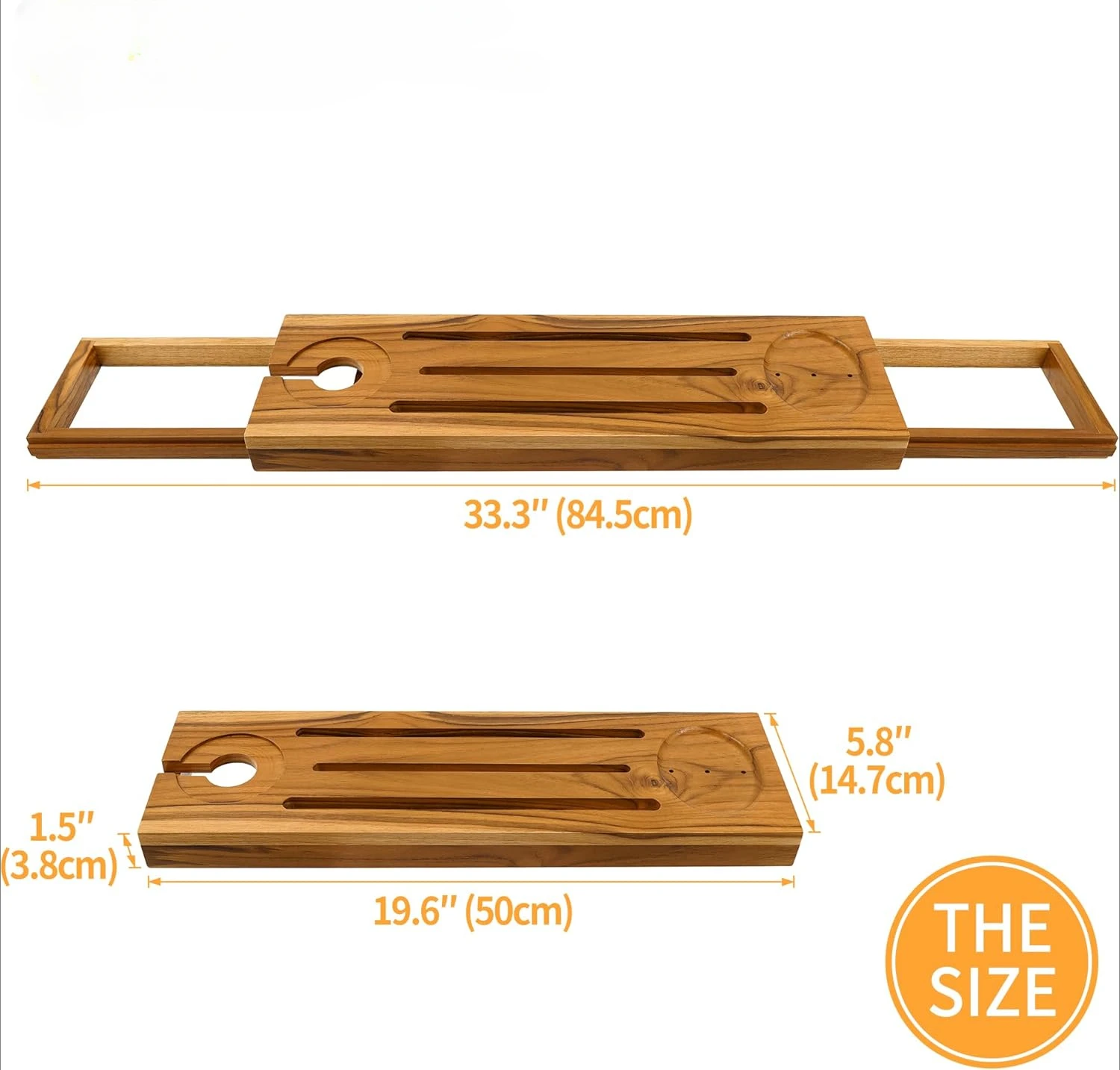 Teak Bathtub Tray Caddy-Expandable Bath Tray-Adjustable Organizer for Bathroom Luxury Bath Caddy Tub Table, Bathtub
