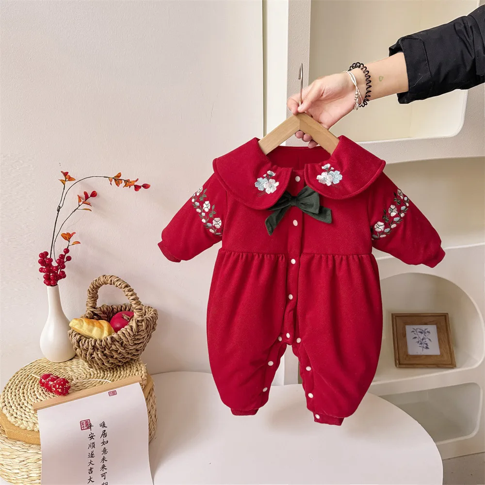 

Jenny&Dave Baby New Year's greetings winter clothes long sleeved one-piece clothes China-Chic embroidered baby girls' romper plu