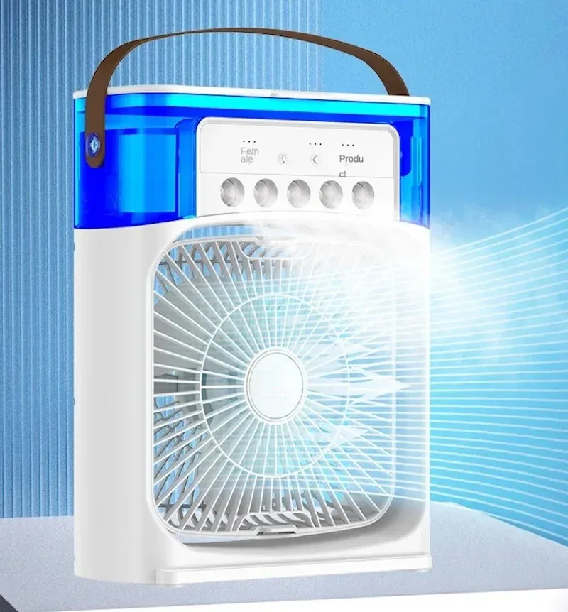 Electric Fan Portable humidifier fan light 3-in-1 household small air cooler 7-color camping office ceiling fan with light electric fan