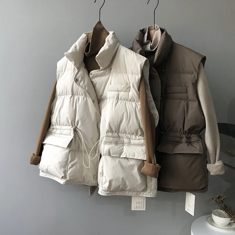 

Women Vests Sleeveless Single Breasted Button Jackets Solid Color Pockets Stand Collar Cardigan Casual Outerwear Autumn