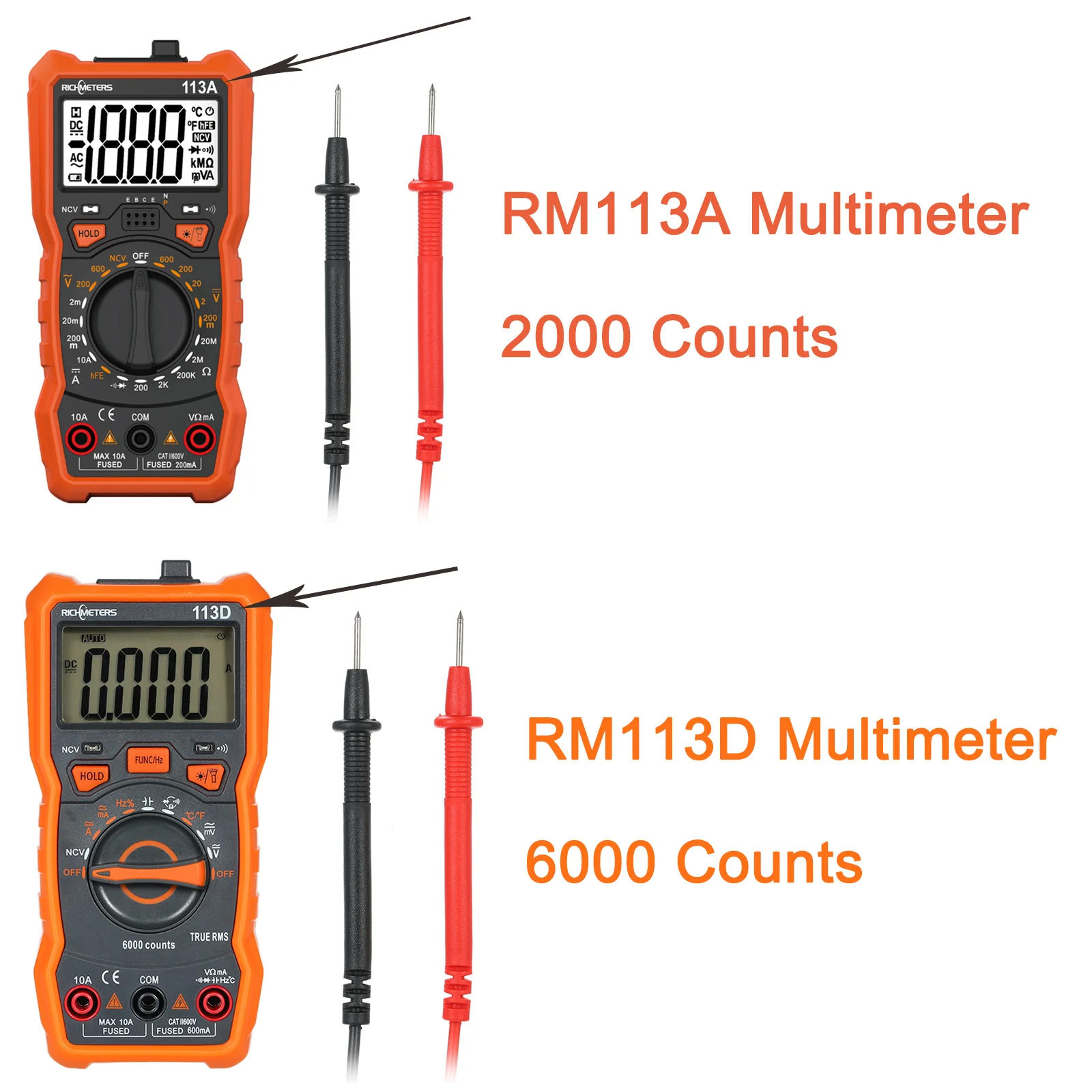 Multimeter RICHMETERS RM113A NCV Digital Multimeter 2000 Counts AC/DC Voltage Measuring Meter Portable Voltage Meter Multi-meter digital multimeter multimeter tester