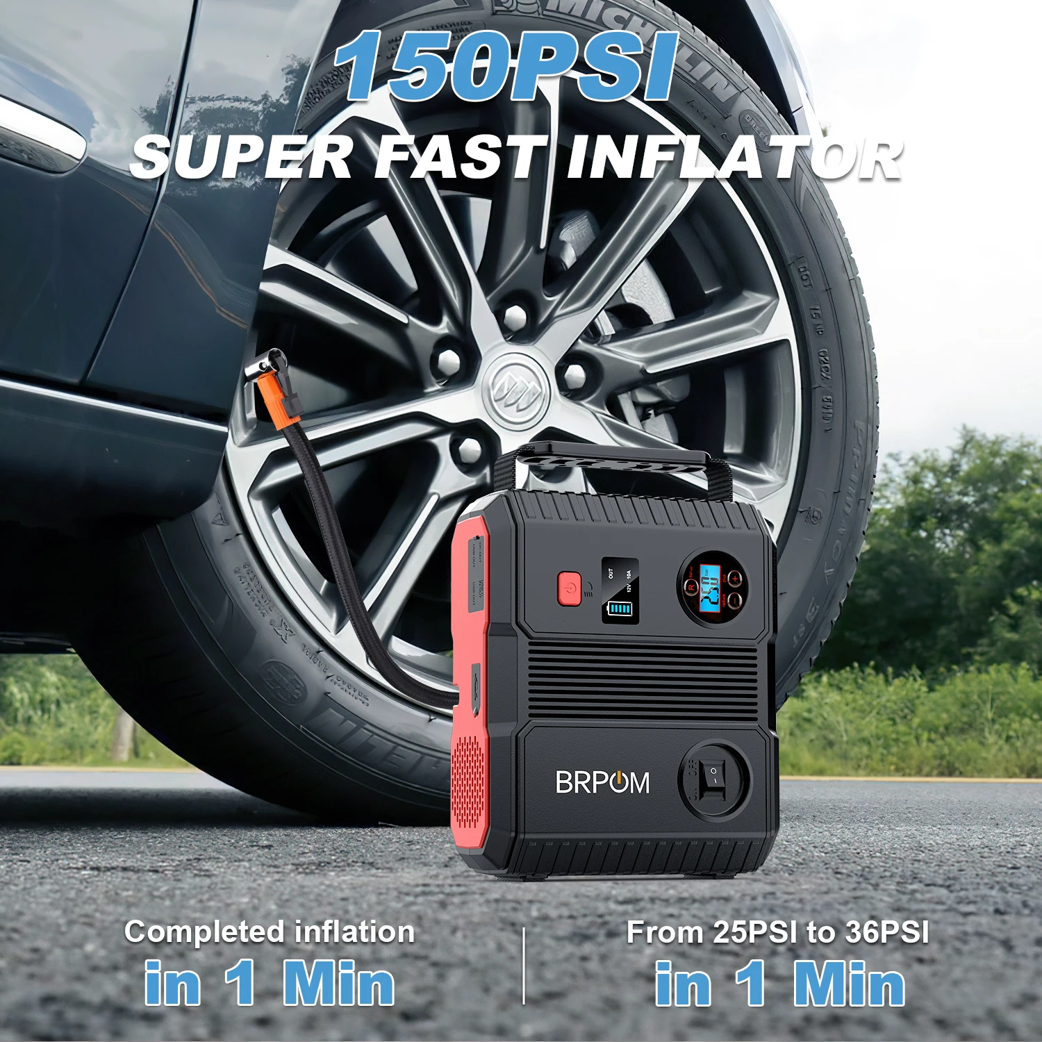 Car Jump Starter 2 In 1 3000A 24000mAh 150PSI Air Compressor Tire Pump Portable Charger Starting Device