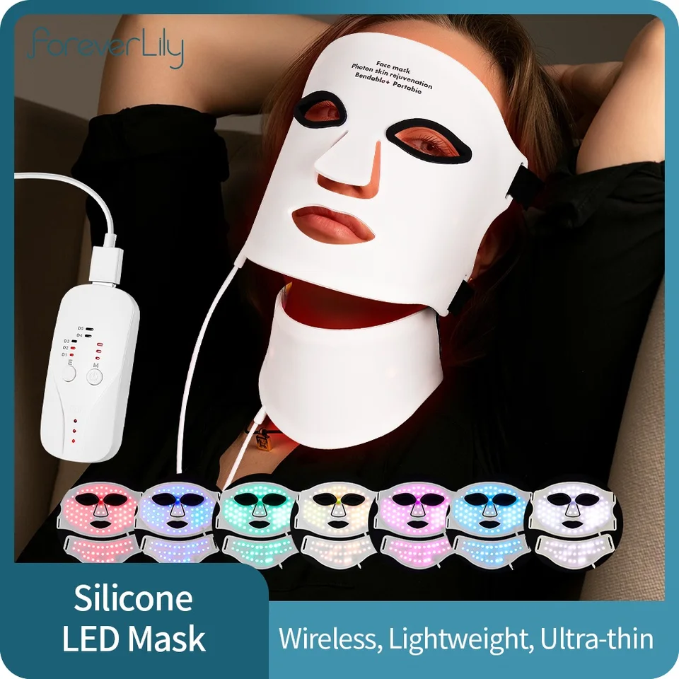 Wireless 7 Colors LED Face Beauty Machine Photon Facial Neck Skin