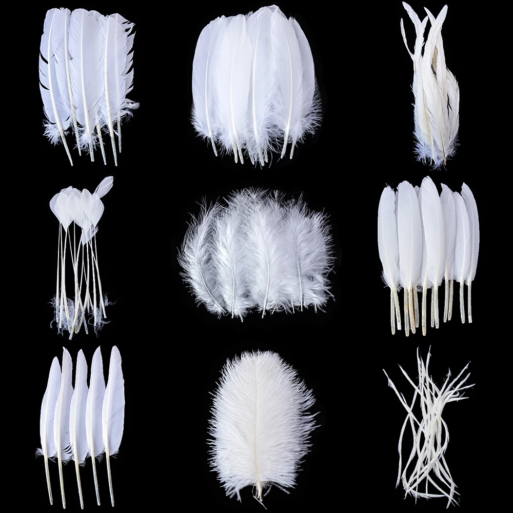 Natural White Ostrich Turkey Goose Feathers Crafts DIY Jewelry Headdress Making Wedding Home Decoration Chicken Peacock Plumes Ostrich Feathers Goose Feathers Craft Feathers Natural Feathers Turkey Feathers Peacock Feather Decoration