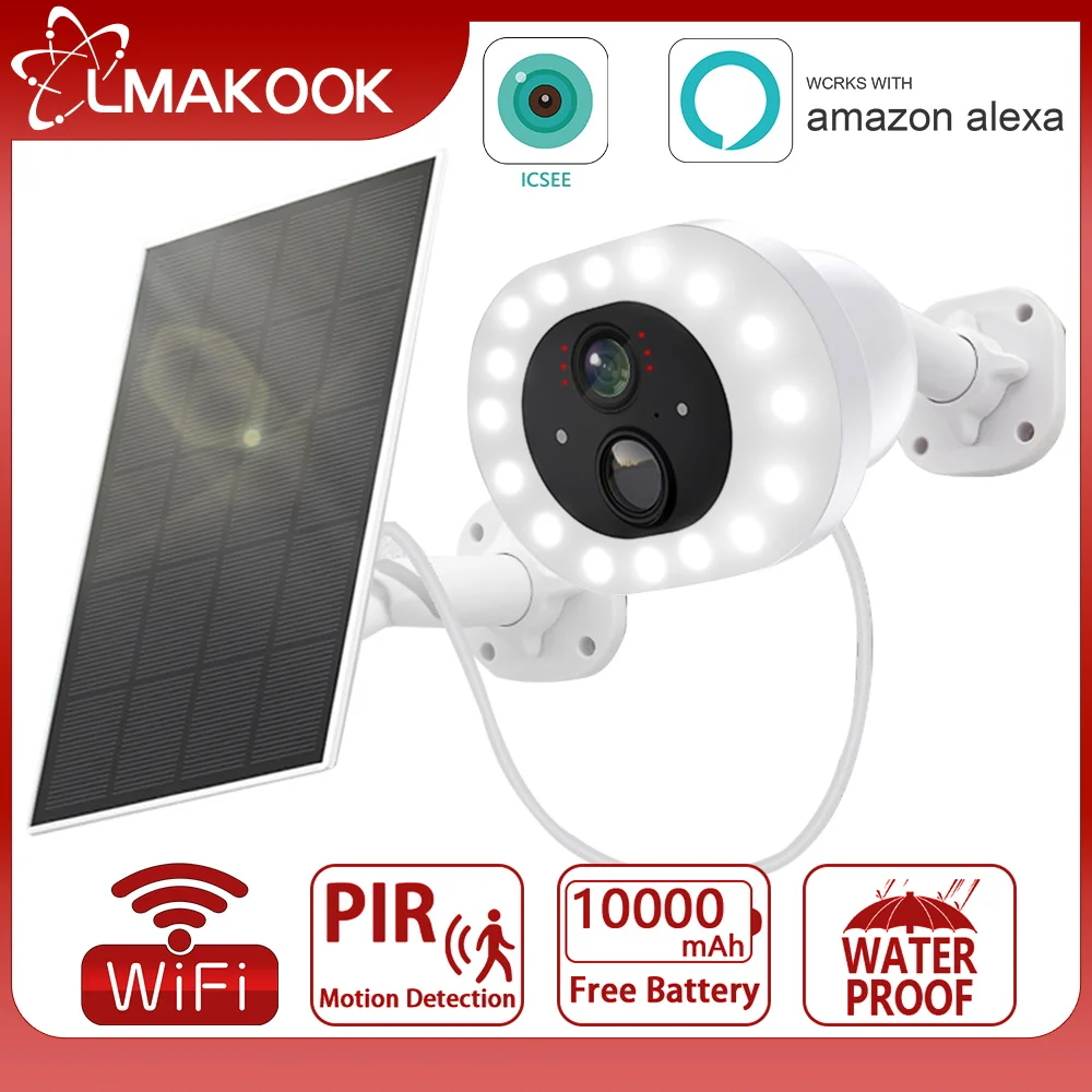 

LMAKOOK 5MP WIFI Solar Camera Built-in 10000mAh Battery PIR Human Detection Outdoor Security CCTV Surveillance IP Camera iCsee