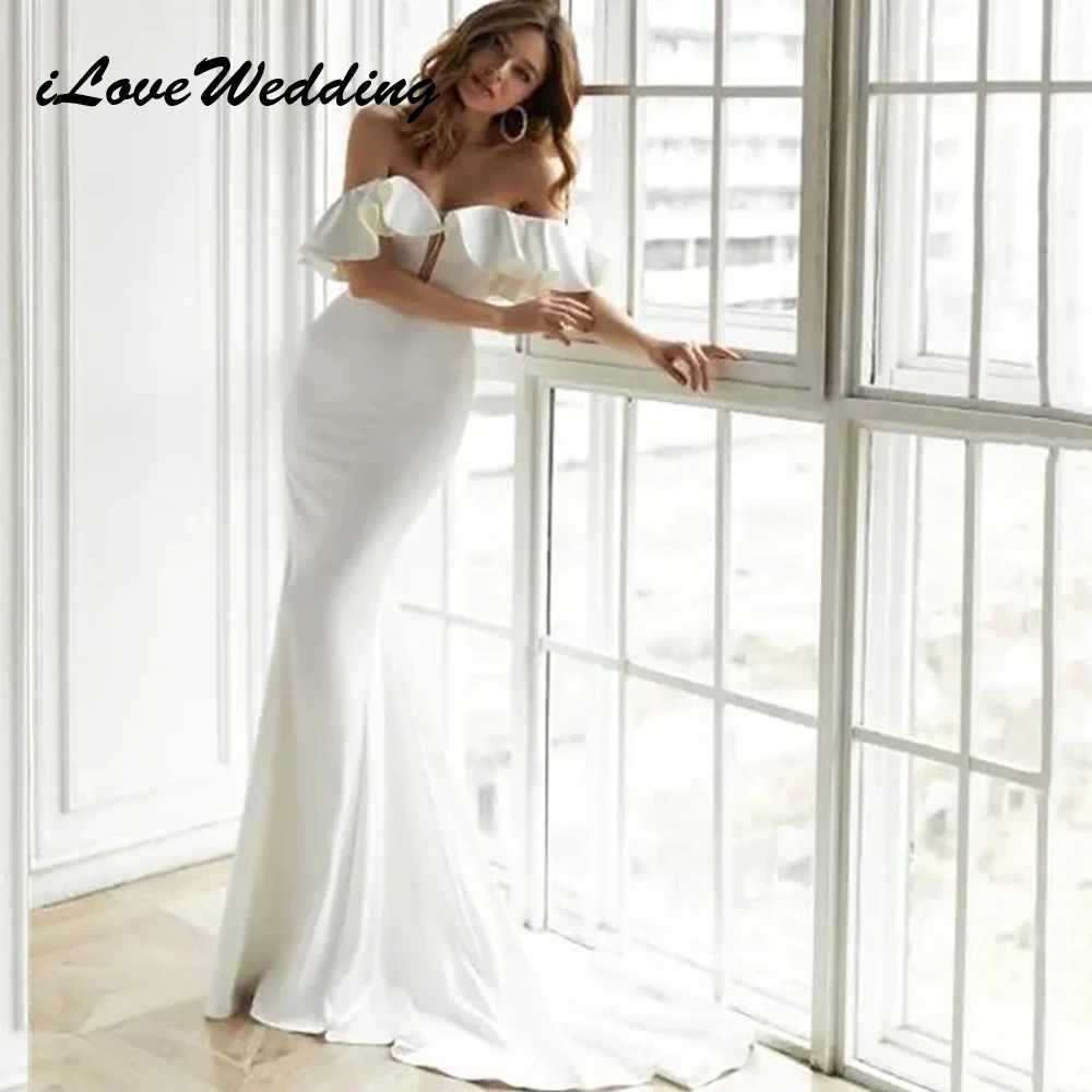 

Iloveсвадебное Сексуальное Милое Свадебное платье 2024 с оборками с открытыми плечами и открытой спиной элегантное бриллиантовое кружевное платье для невесты