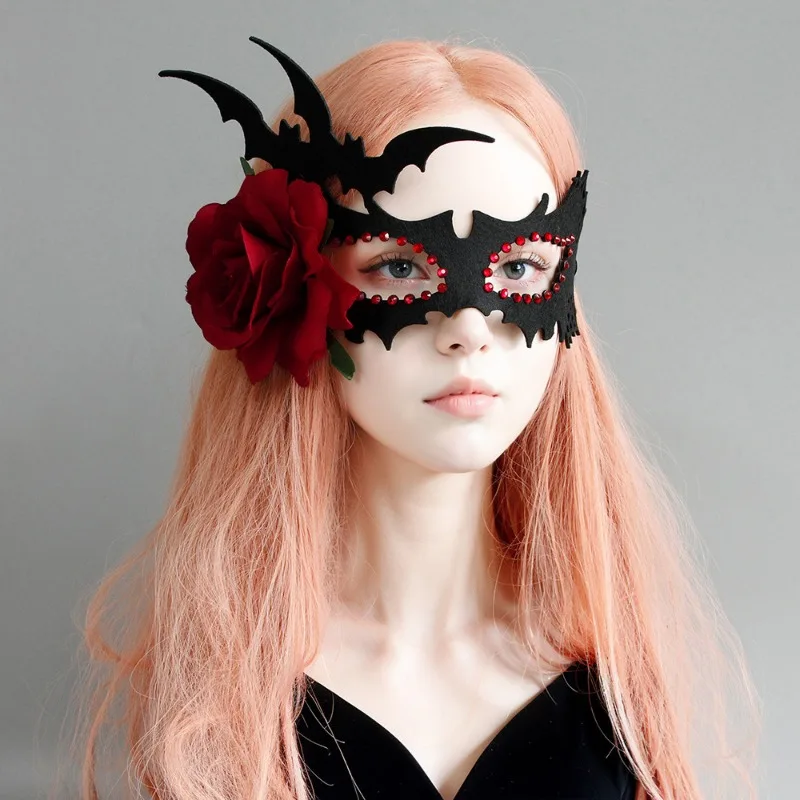 Ladies Halloween Bat Mask Rose Decoration Mask Holiday Party Performance Mask Personality Trend Fashion Mask Carnival Mask
