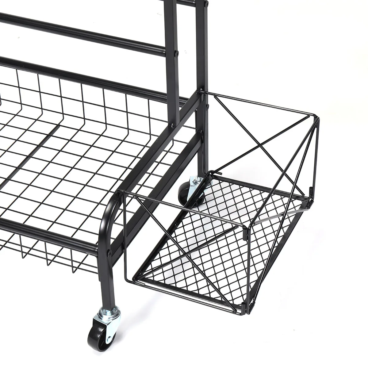 4-stufiges Lagerregal aus Kohlenstoffstahl, schwarz, rostfrei, mehrlagige Beschichtung, rollende Regale, bewegliche Schieberäder, platzsparend – Detail 10
