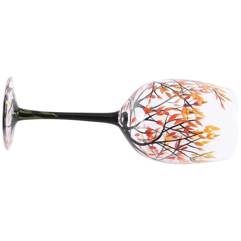 1Pcs HOT-Autumn Tree Wine Glass-Fall Colors-Leaves Of Red, Yellow, Orange Hand Painted Fall Leaf Easy To Use