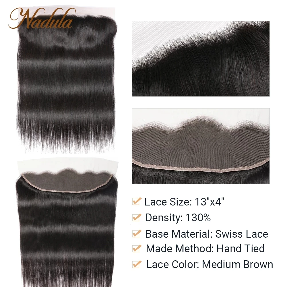 Nadula Straight Human Hair 13x4 Lace Frontal Closure Brazilian Straight Hair Frontal Swiss Lace Closure