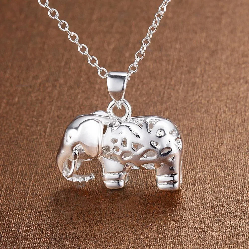925 Sterling Silver Elephant Pendant Necklace For Women Wedding Accessories Party Jewelry Gifts