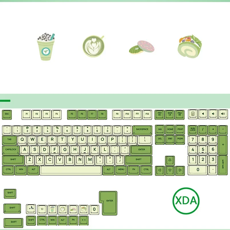 XDA Matcha 125 키 세트 치즈 그린 핫 승화 PBT 소재 키 캡 소형 풀 세트 박스형 컴퓨터 사무용품