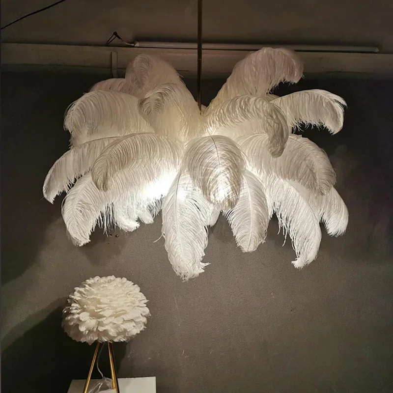 Nordic Ostrich Feather Led Pendant Lamp Living Room Feather Lamp Bedroom Home Decor Indoor Lighting Hanging Light Fixture luster