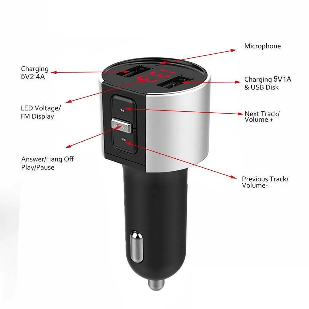 

FM-трансмиттер автомобильный с поддержкой Bluetooth 5,0 и 2 USB-портами