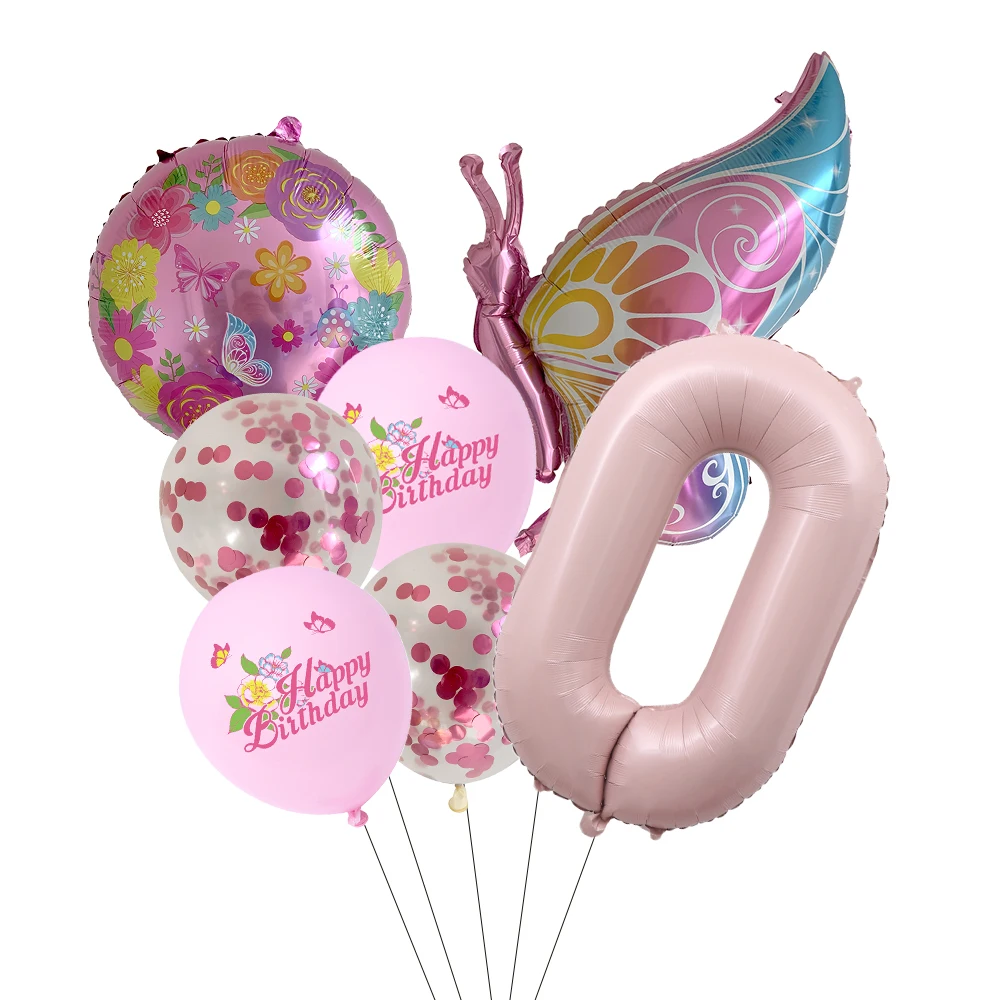 Butterfly Sunflower Celebration Balloon Set - Pink & Blue 7-Piece Party Decor Collection