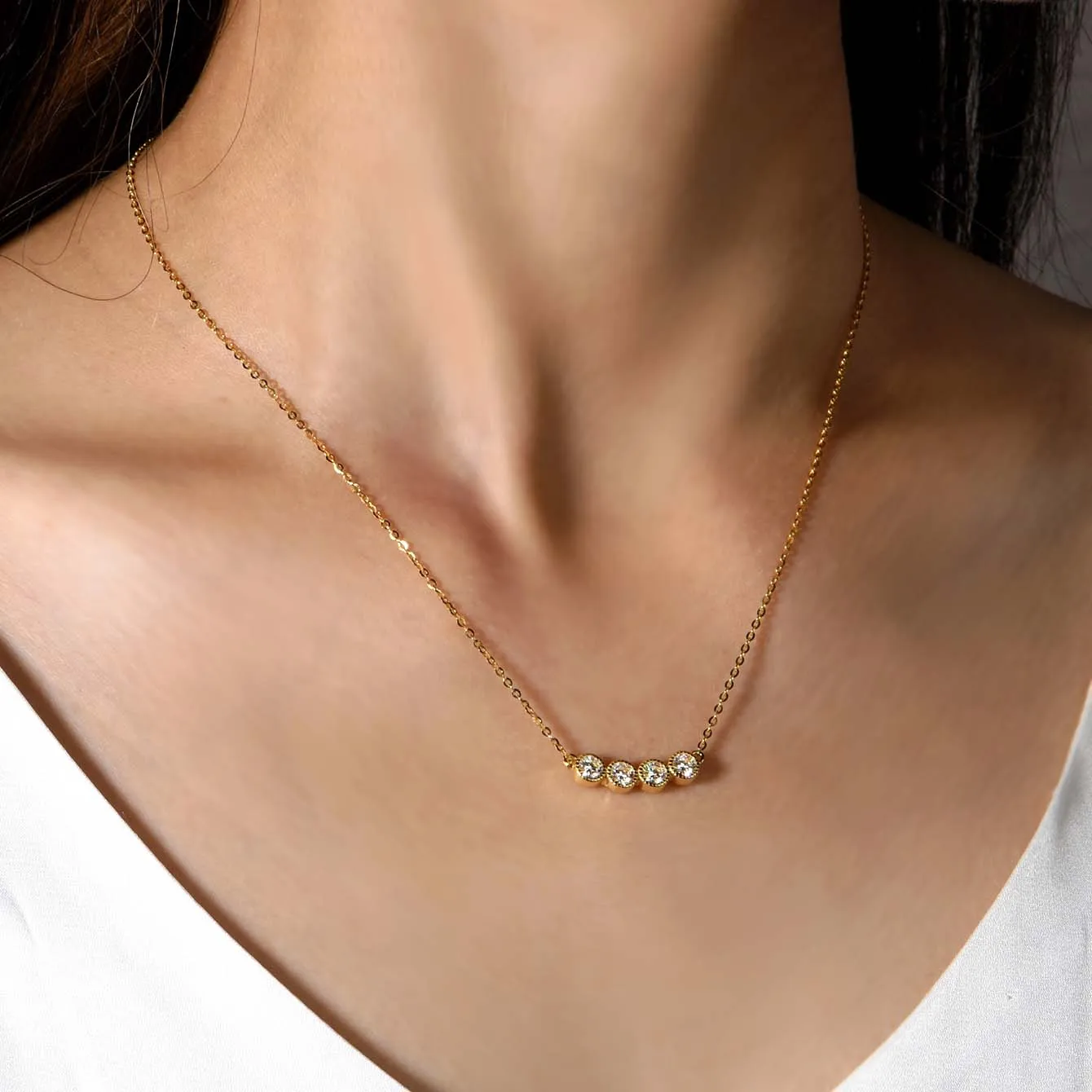 Moissanite Bar Pendant Necklace for Women 925 Sterling Silver 18K Gold Plated 1.2ct Four Stone Simple Fine Jewelry Gift