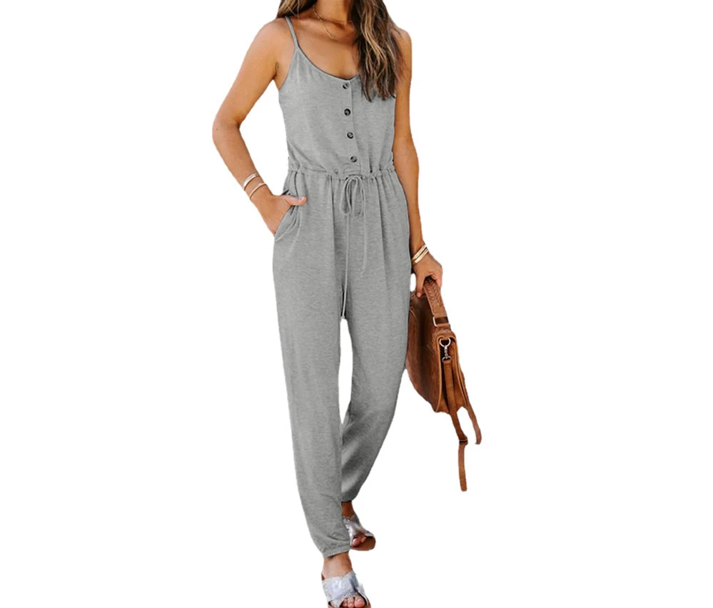 2023 Summer New Women's Fashion Suspender Jumpsuit Casual Waist Knitted Jumpsuit