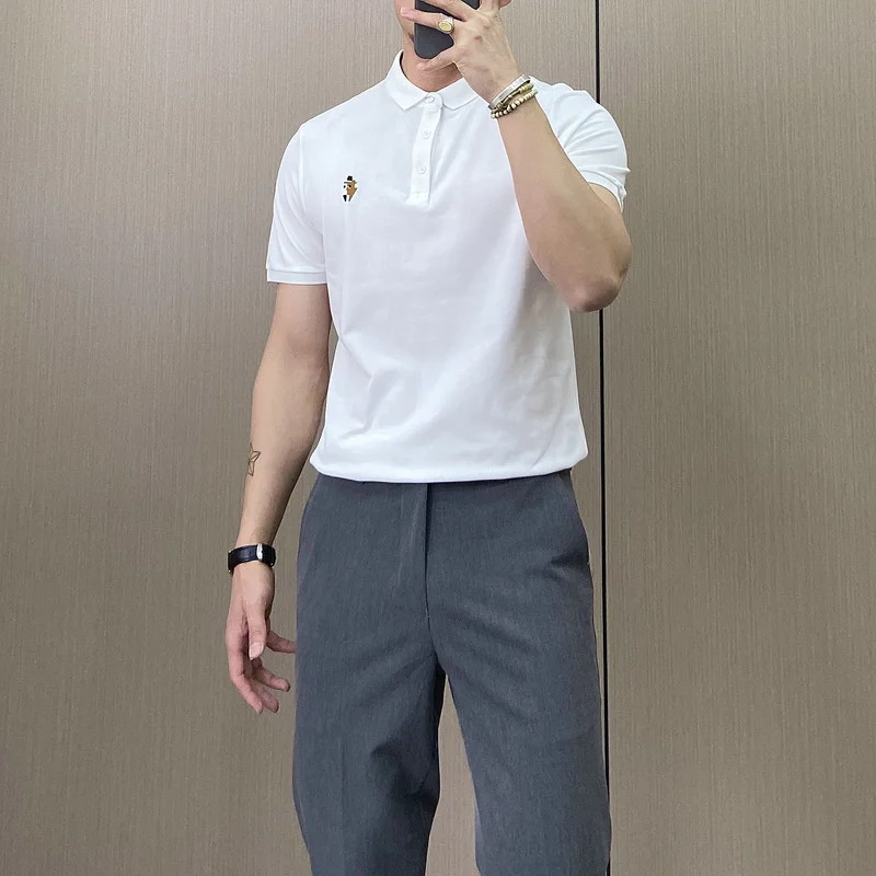 

Embroidered POLO Shirts for Men 2022 Summer Short Sleeve Slim Casual Polos Business Social Lapel Tee Tops Formal Office T-shirts