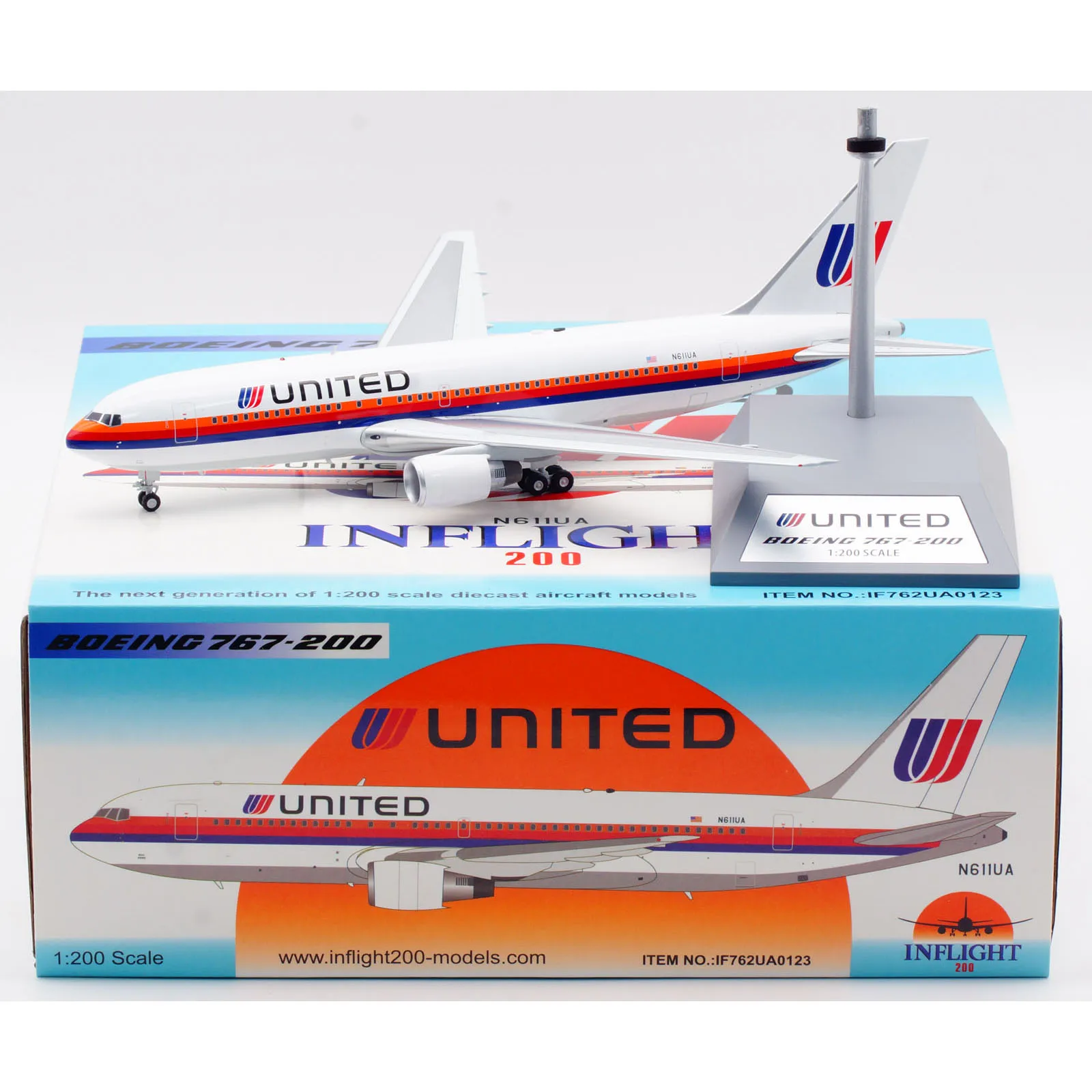

IF762UA0123 Alloy Collectible Plane Gift INFLIGHT 1:200 United Airlines Boeing B767-200 Diecast Aircraft Jet Model N611UA