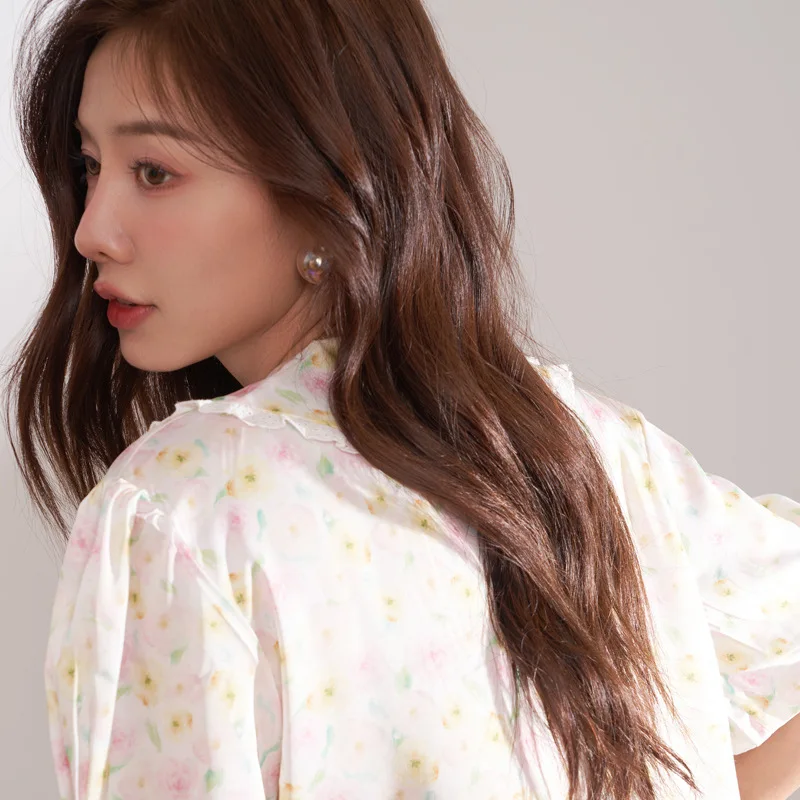 CRLAYDK 2023 Summer Flower Pamas Set for Women Short Sleeve Satin Silk Button Down Sleepwear Bride Soft Pjs Loungewear_voghion.com