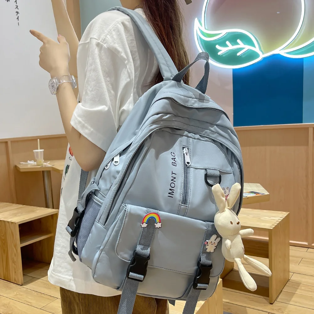 Kawaii Female Laptop Bag Women College Student Travel Backpack Cute Girl White School Bag Waterproof Nylon Lady Backpack Fashion