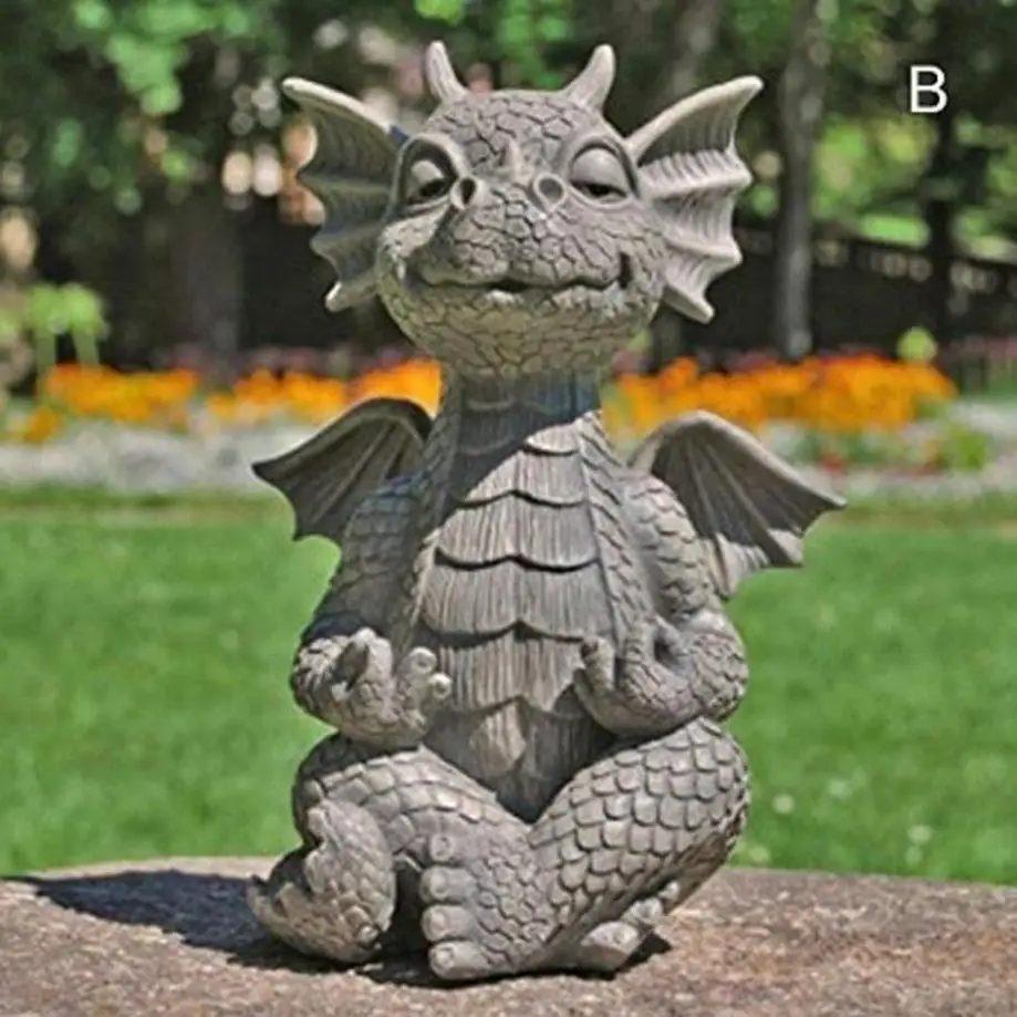 New Creative Design Home Garden Statue Dragon Meditation Statue Led Lighting Resin Ornament Outdoor Yard Decoration Home Decor