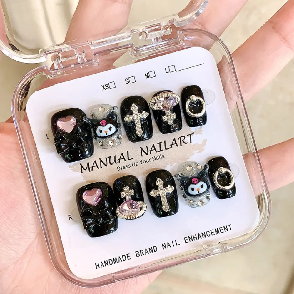 

Sanrio Kawaii Kuromi Y2k коллекция нашивок для маникюра ручной работы FakeNails Съемная готовая длина ногтей короткий подарок школьнице