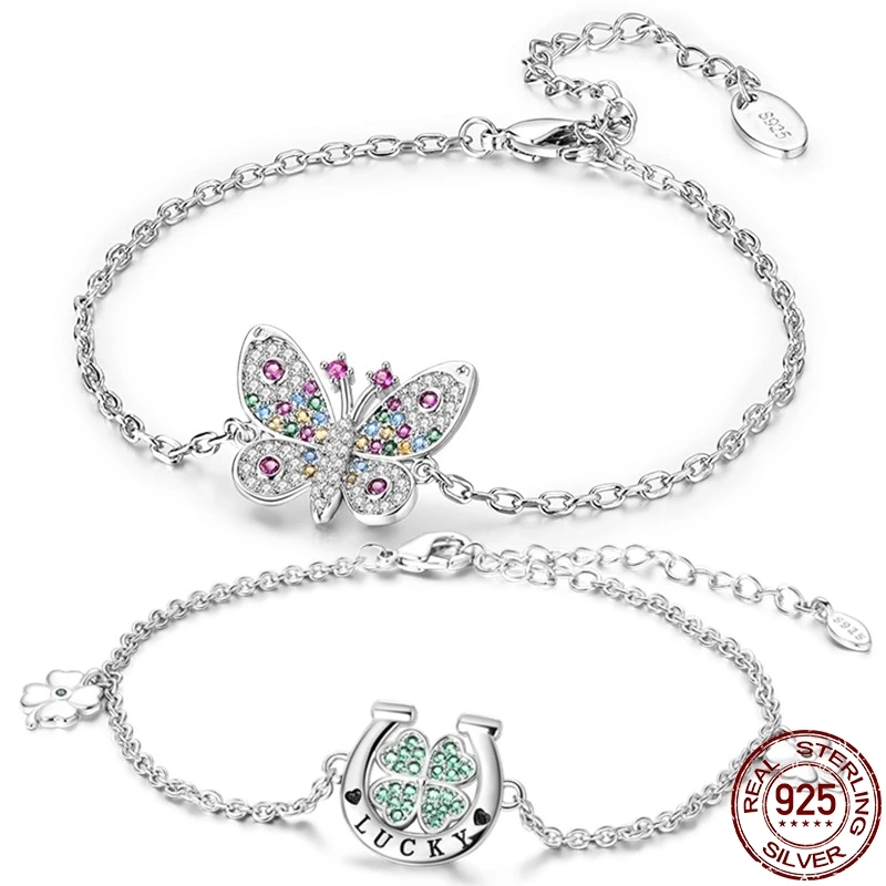 

Регулируемый браслет из серебра S925 пробы, браслет-бабочка с ПАВЕ, подходящий для оригинального дизайна, ювелирные изделия «сделай сам», браслет для женщин