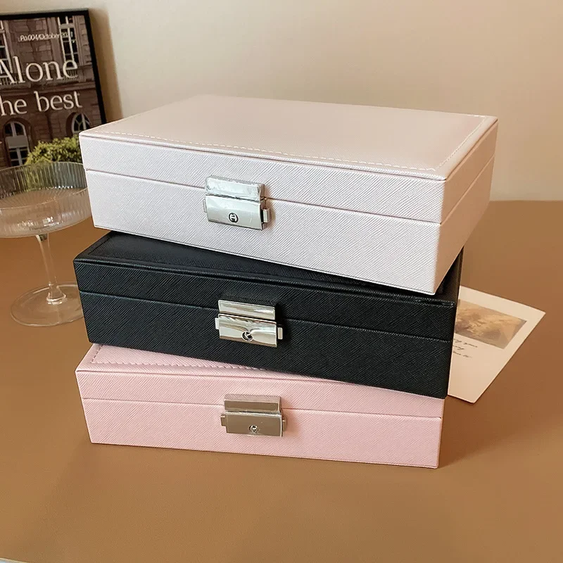 Jewelry Box Solid Lockable Jewelry Packaging Women High-end Earrings Boxes Dustproof Storage Large Capacity Portable Travel Display Box