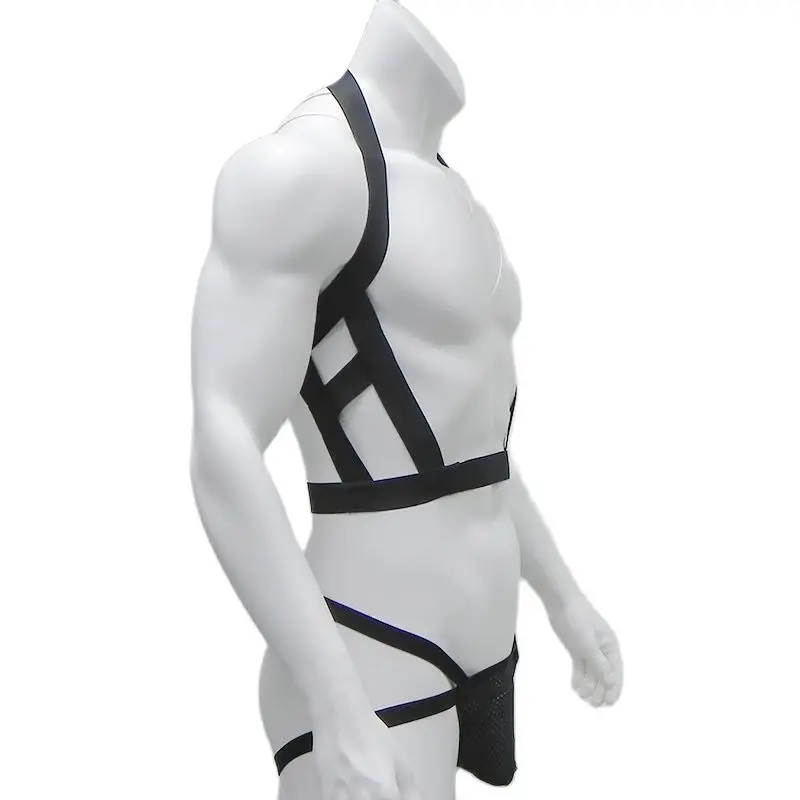 CLEVER-MENMODE Elastic Bondage Harness Mens G-string Thongs Set Body Chest Costume Strap Lingerie Jockstrap Halter Neck Costumes cosplay costume mens bondage lingerie sexy fetish wear
