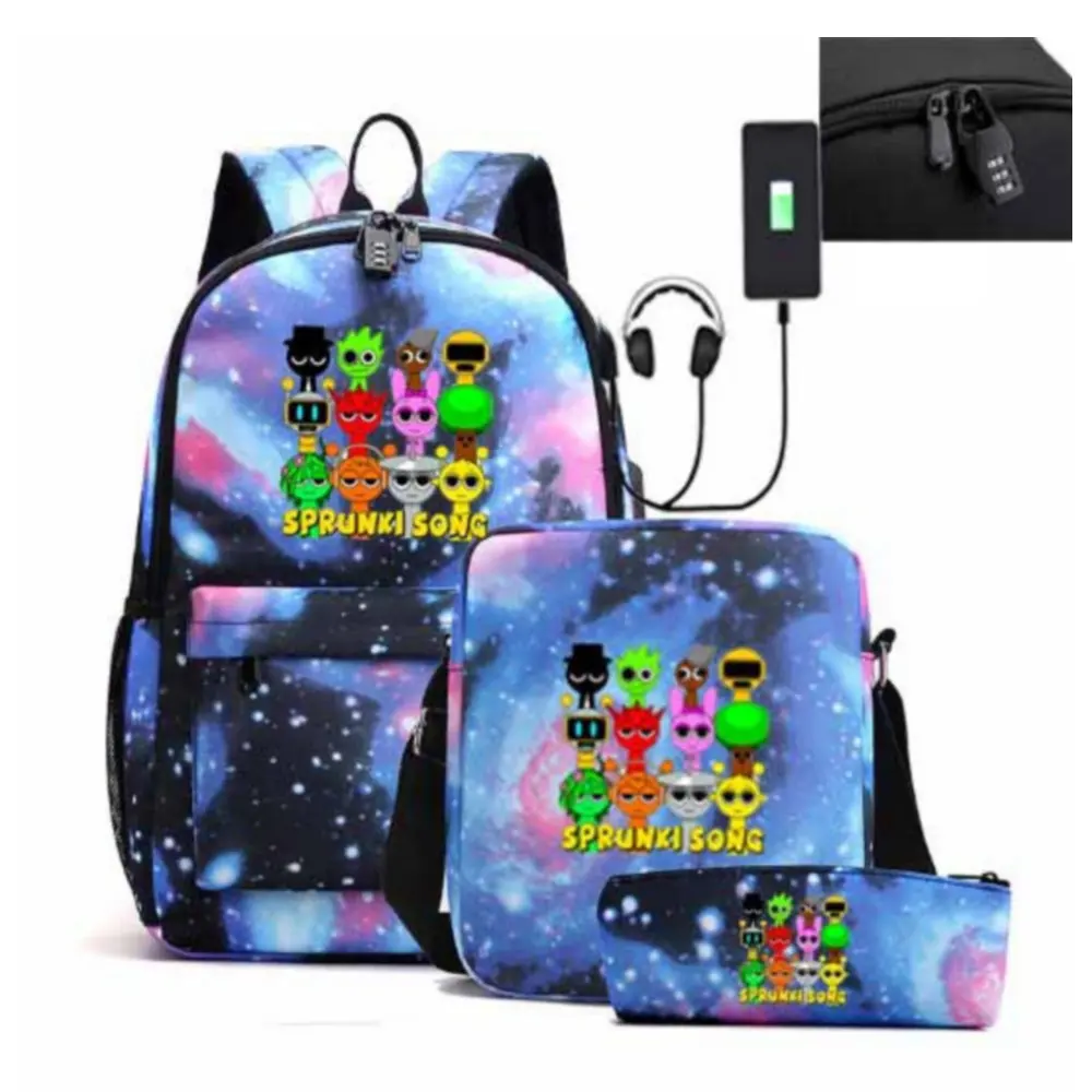 Spunki Backpacks 3pcs Simple Lightweight Capacity Teens Laptop School Bags Women Men Travel Fashion USB An-ti Lock Mochila 4