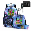 Spunki Backpacks 3pcs Simple Lightweight Capacity Teens Laptop School Bags Women Men Travel Fashion USB An-ti Lock Mochila 4